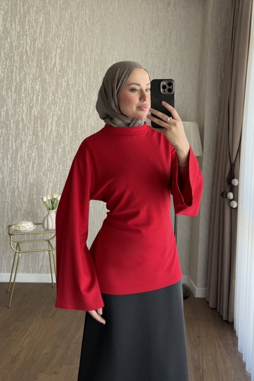 Arkası Bağlamalı Oysh Bluz Kırmızı