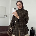 Önü Yırtmaçlı Ekose Bluz Haki