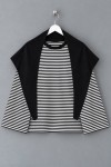 Şal Detaylı Çizgili Sweatshirt Siyah