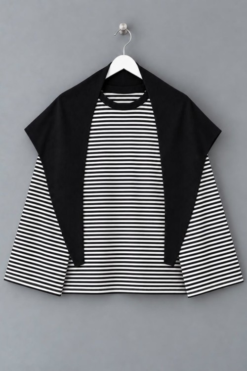 Şal Detaylı Çizgili Sweatshirt Siyah