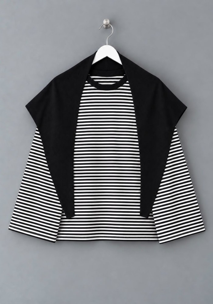 Şal Detaylı Çizgili Sweatshirt Siyah