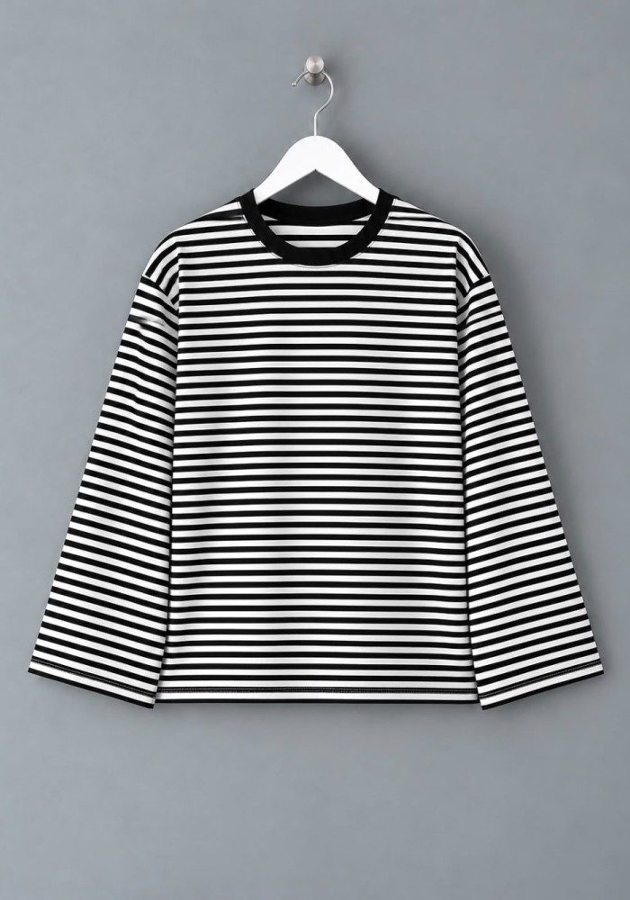 Şal Detaylı Çizgili Sweatshirt Siyah