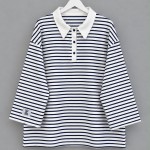 Salaş Polo Yaka Çizgili Sweatshirt Koyu Lacivert