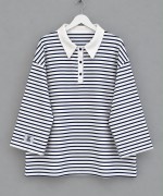 Salaş Polo Yaka Çizgili Sweatshirt Koyu Lacivert