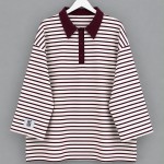 Salaş Polo Yaka Çizgili Sweatshirt Mürdüm