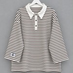 Salaş Polo Yaka Çizgili Sweatshirt Koyu Kahverengi
