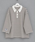 Salaş Polo Yaka Çizgili Sweatshirt Koyu Kahverengi