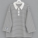 Salaş Polo Yaka Çizgili Sweatshirt Siyah