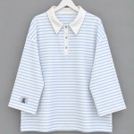 Salaş Polo Yaka Çizgili Sweatshirt Bebe Mavisi