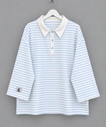 Salaş Polo Yaka Çizgili Sweatshirt Bebe Mavisi