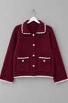 Güpür Detaylı Cepli Angora Hırka Bordo