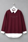 Gömlek Garnili Baskılı Sweatshirt Bordo