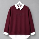 Gömlek Garnili Baskılı Sweatshirt Bordo