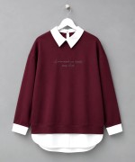 Gömlek Garnili Baskılı Sweatshirt Bordo
