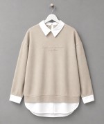 Gömlek Garnili Baskılı Sweatshirt Bej