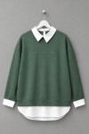 Gömlek Garnili Baskılı Sweatshirt Yeşil