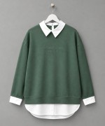 Gömlek Garnili Baskılı Sweatshirt Yeşil