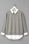 Gömlek Garnili Baskılı Sweatshirt Gri