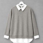 Gömlek Garnili Baskılı Sweatshirt Gri
