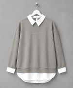 Gömlek Garnili Baskılı Sweatshirt Gri
