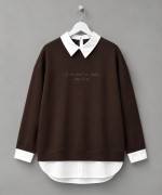 Gömlek Garnili Baskılı Sweatshirt Acı Kahve