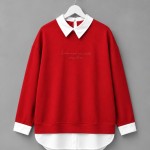 Gömlek Garnili Baskılı Sweatshirt Kırmızı