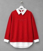 Gömlek Garnili Baskılı Sweatshirt Kırmızı