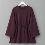 Bisiklet Yaka Yırtmaçlı Sweatshirt Mürdüm