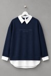 Gömlek Garnili Baskılı Sweatshirt Koyu Lacivert