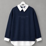 Gömlek Garnili Baskılı Sweatshirt Koyu Lacivert