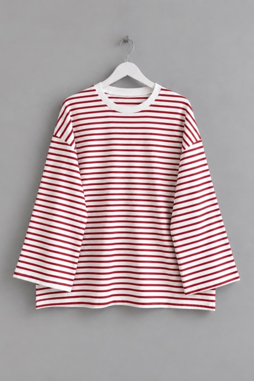 Çizgili Oysh Sweatshirt Kırmızı