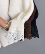 Dantel Detaylı Angora Hırka Ekru