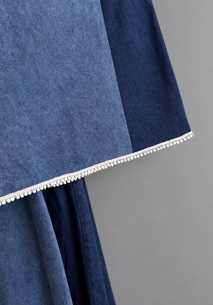 Çan Kol Pensli Denim Elbise Lacivert