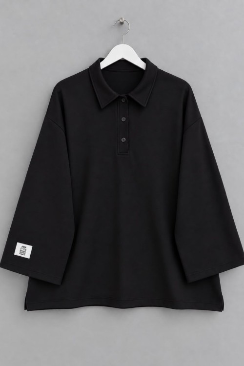 Yakalı Oysh Oversize Sweatshirt Siyah