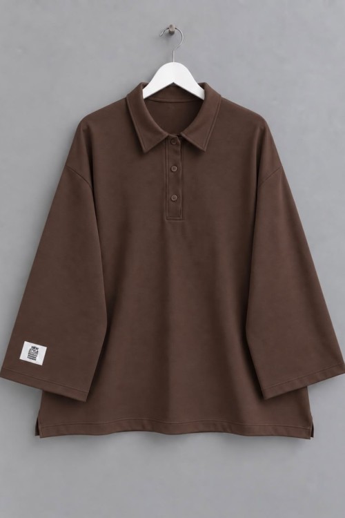 Yakalı Oysh Oversize Sweatshirt Acı Kahve