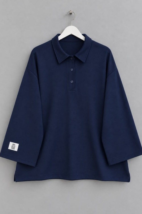 Yakalı Oysh Oversize Sweatshirt Lacivert
