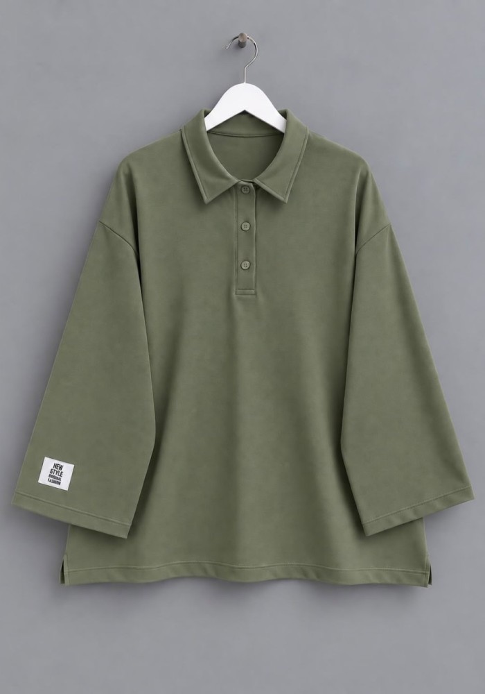 Yakalı Oysh Oversize Sweatshirt Haki