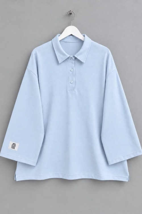 Yakalı Oysh Oversize Sweatshirt Bebe Mavisi