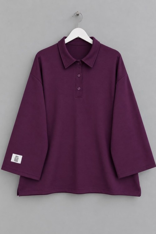 Yakalı Oysh Oversize Sweatshirt Mürdüm