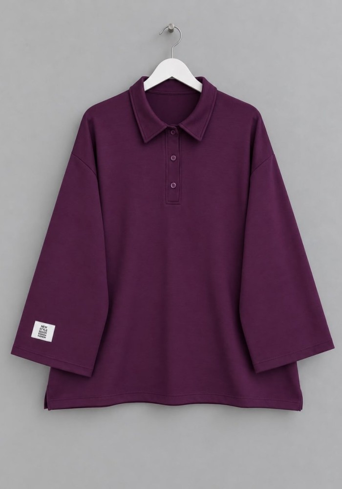 Yakalı Oysh Oversize Sweatshirt Mürdüm