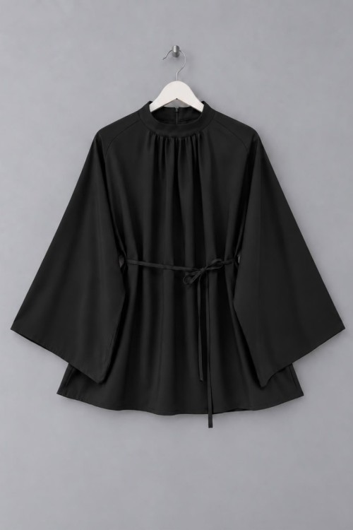 Hakim Yaka Oversize Tensel Bluz Siyah