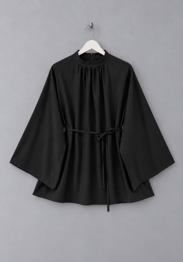 Hakim Yaka Oversize Tensel Bluz Siyah