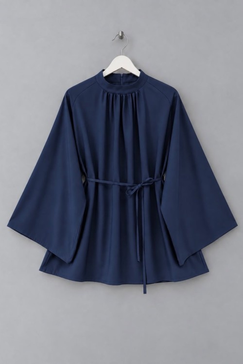 Hakim Yaka Oversize Tensel Bluz Lacivert