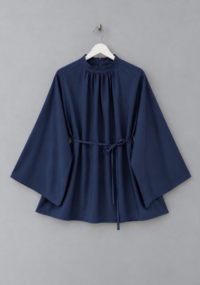 Hakim Yaka Oversize Tensel Bluz Lacivert
