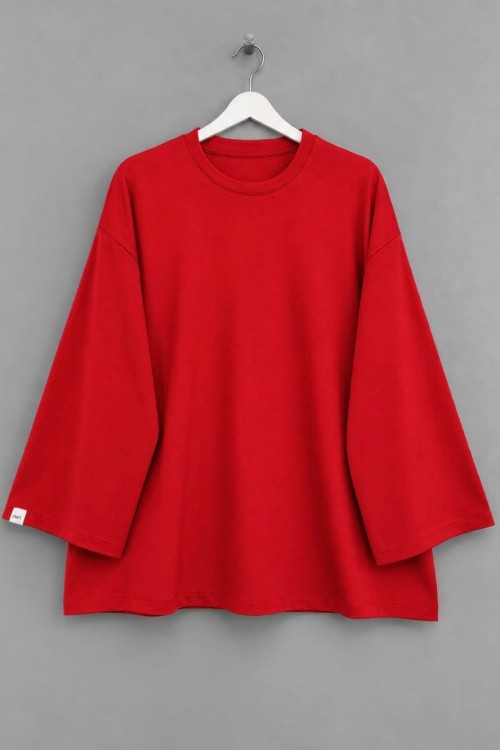 Bisiklet Yaka Salaş Oysh Sweatshirt Kırmızı