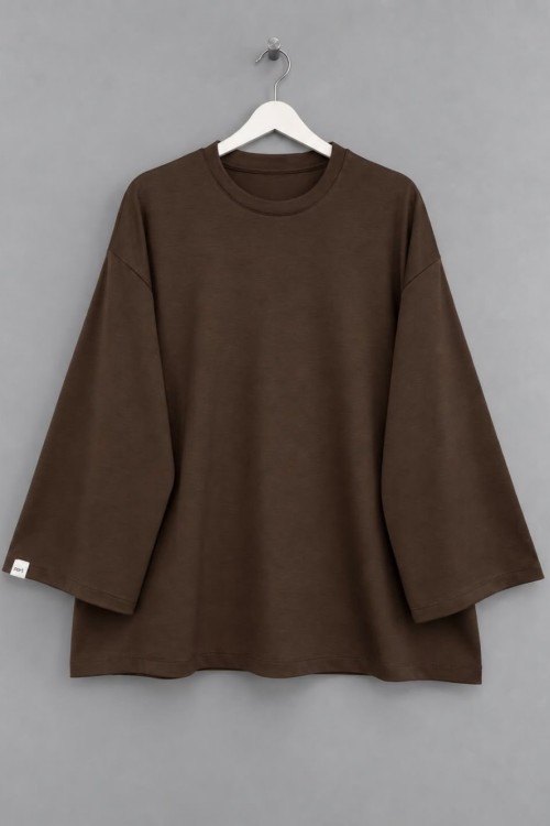 Bisiklet Yaka Salaş Oysh Sweatshirt Acı Kahve