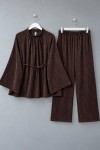 Casual Pantolonlu Kadife Takım Kahverengi