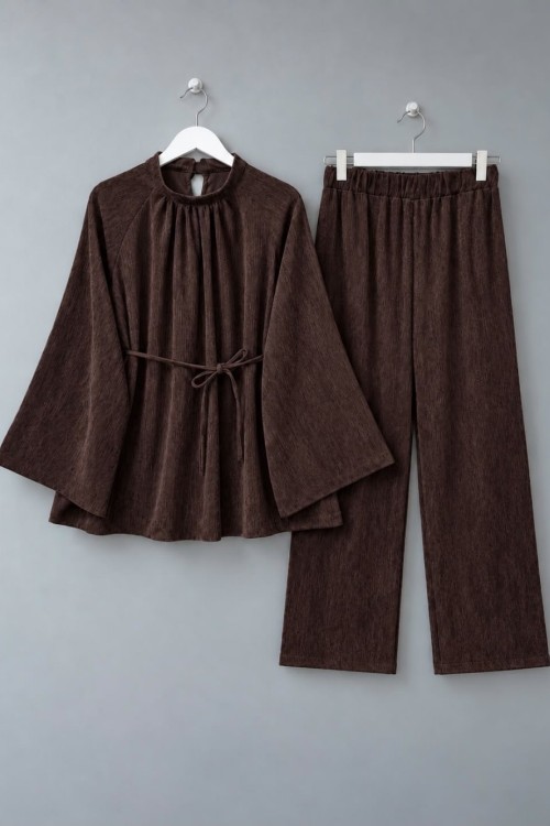 Casual Pantolonlu Kadife Takım Kahverengi