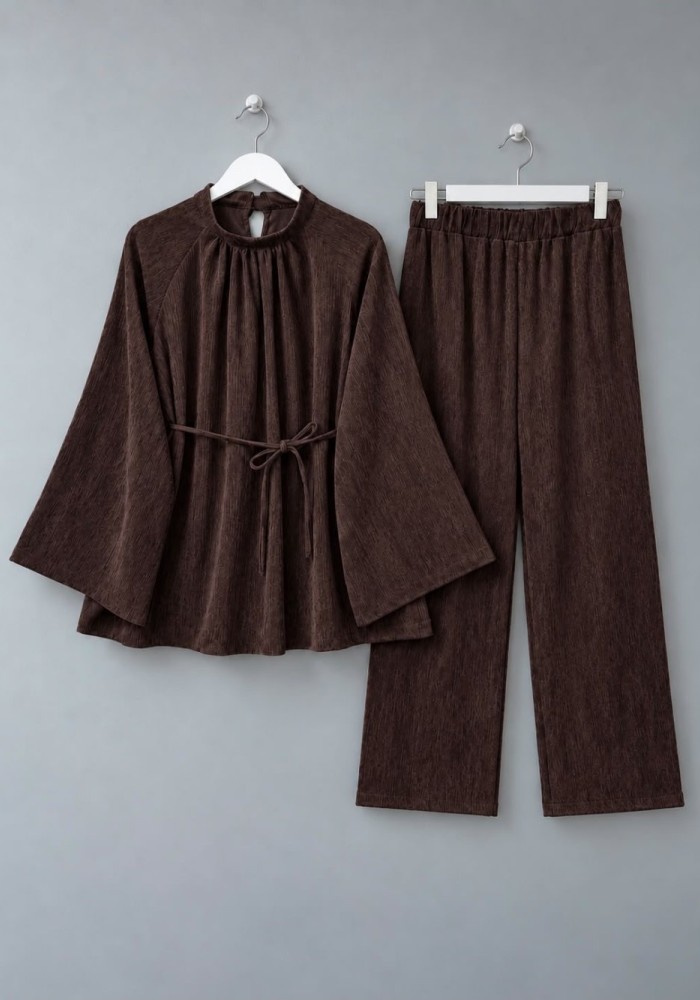 Casual Pantolonlu Kadife Takım Kahverengi