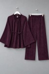 Casual Pantolonlu Kadife Takım Mürdüm